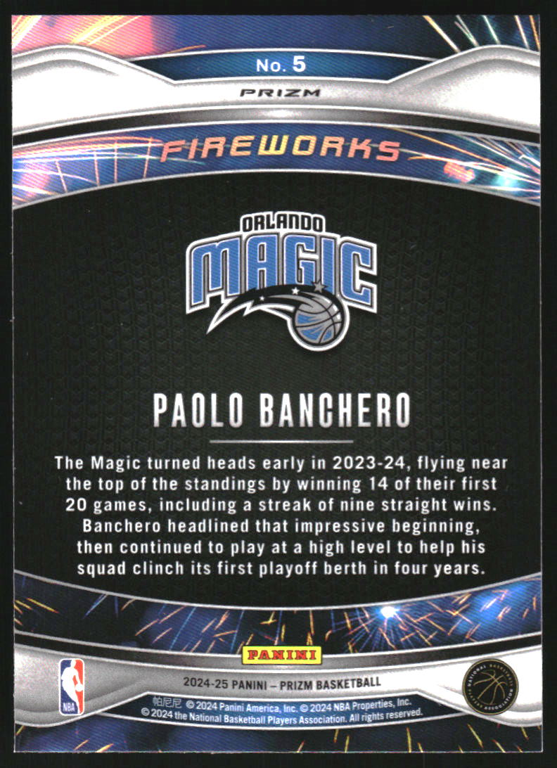 2024-25 Panini Prizm Fireworks Prizms Fast Break #5 Paolo Banchero