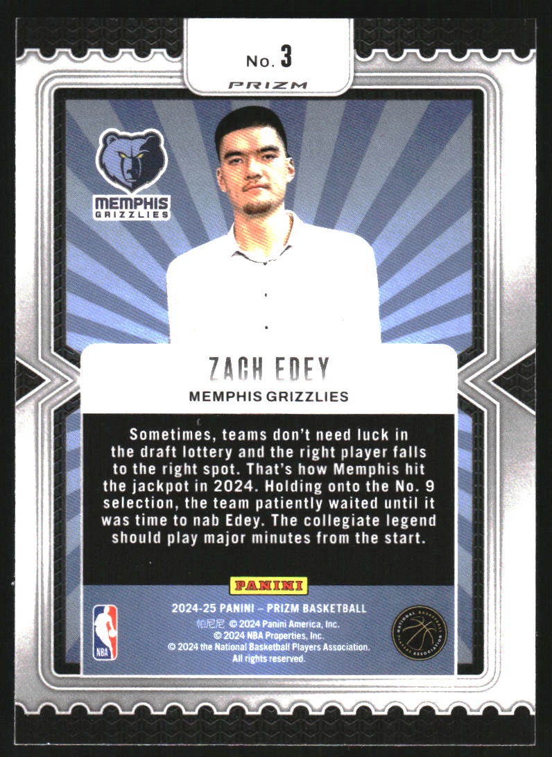 2024-25 Panini Prizm Luck of the Lottery Prizms Silver #3 Zach Edey