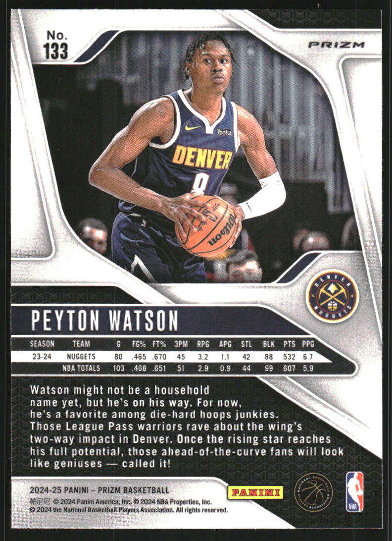 2024-25 Panini Prizm Prizms Black White #133 Peyton Watson - NM-MT