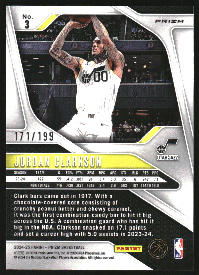 2024-25 Panini Prizm Prizms Blue #3 Jordan Clarkson /199