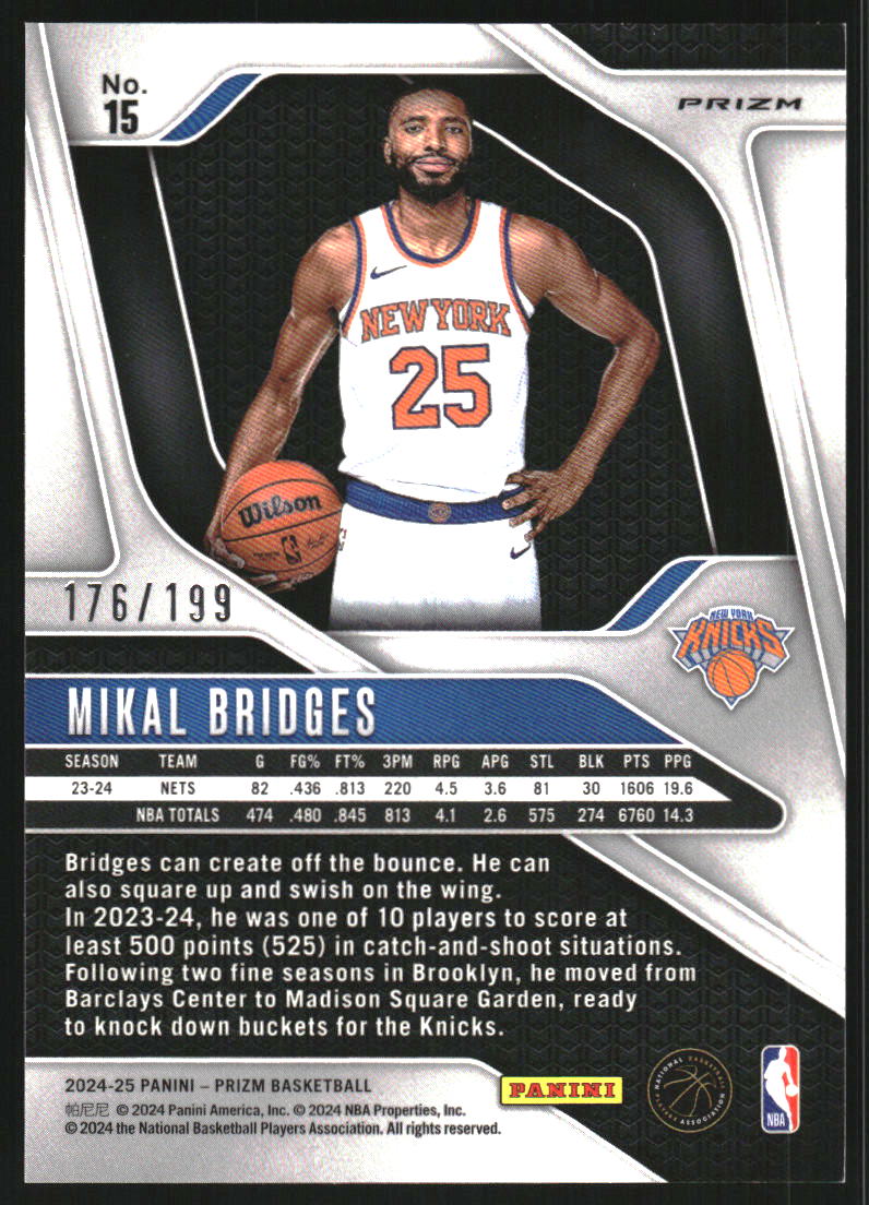 2024-25 Panini Prizm Prizms Blue #15 Mikal Bridges /199 - NM-MT