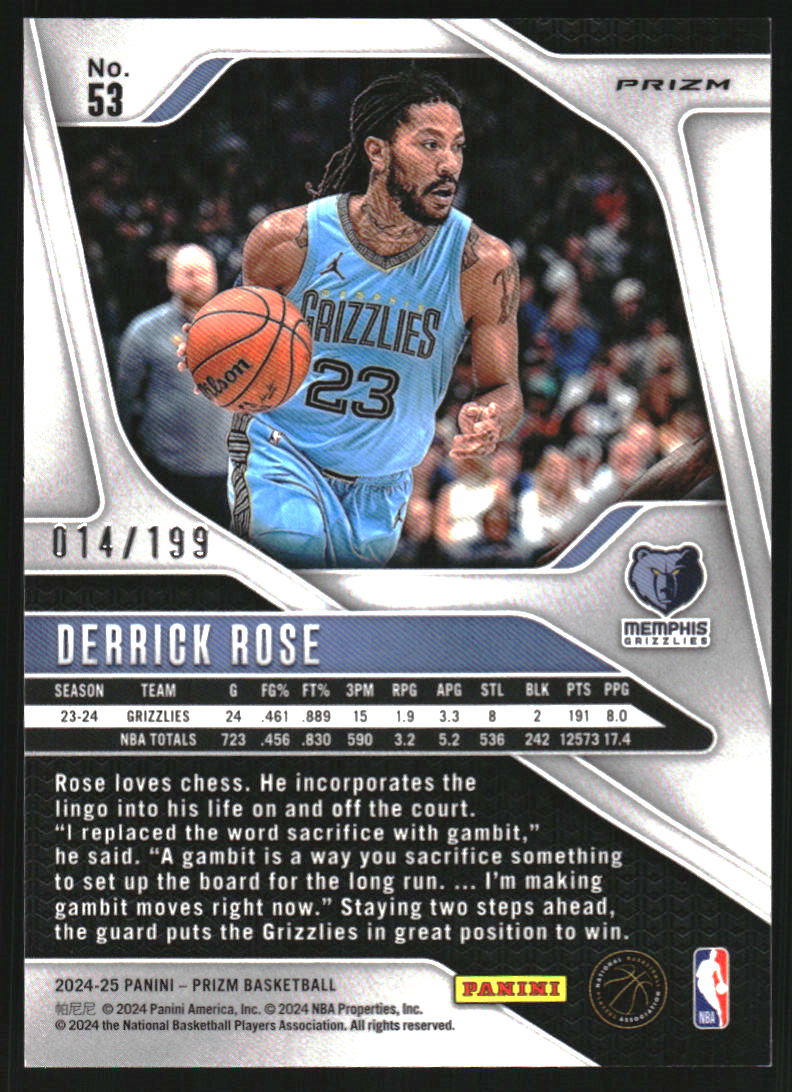 2024-25 Panini Prizm Prizms Blue #53 Derrick Rose