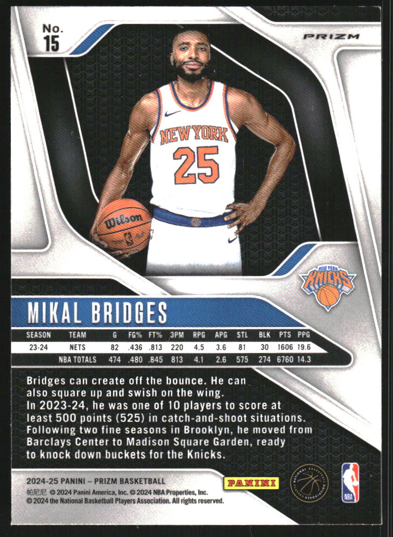 2024-25 Panini Prizm Prizms Choice Blue Yellow and Green #15 Mikal Bridges - NM-MT