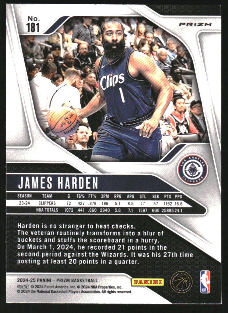 2024-25 Panini Prizm Prizms Choice Blue Yellow and Green #181 James Harden