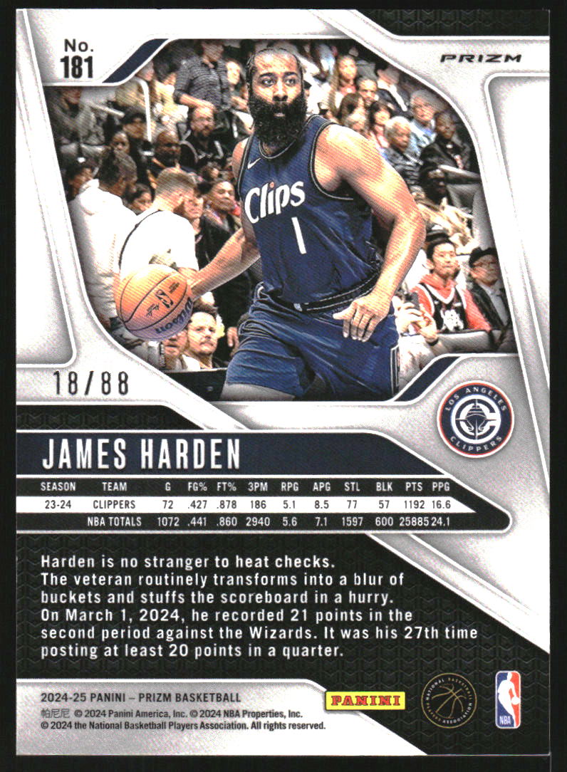 2024-25 Panini Prizm Prizms Choice Red #181 James Harden