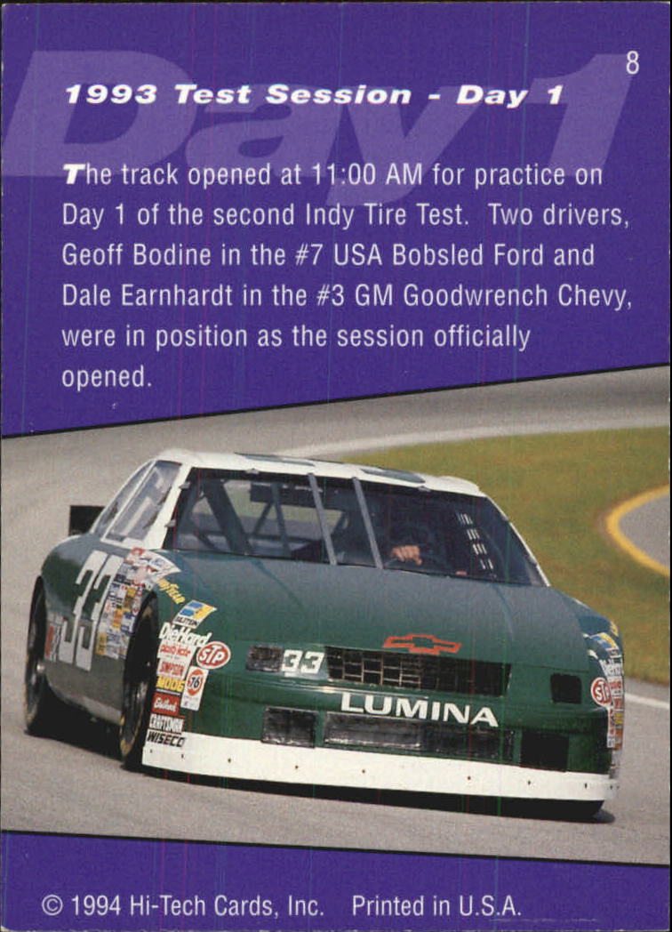 1994 Hi-Tech Brickyard 400 #8 Geoff Bodine's Car back image