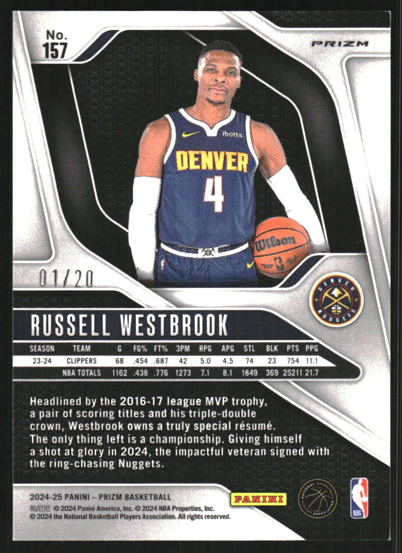 2024-25 Panini Prizm Prizms Fast Break Bronze #157 Russell Westbrook /20 - NM-MT
