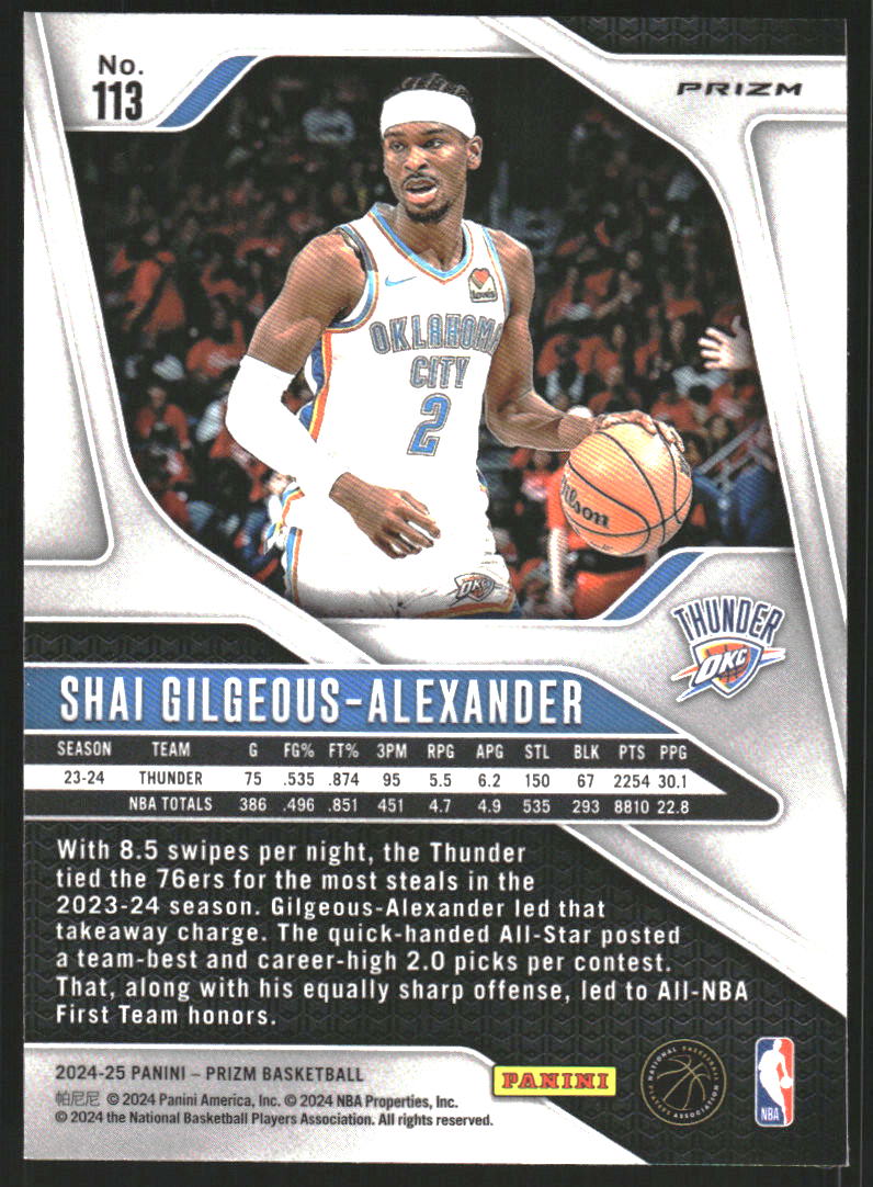 2024-25 Panini Prizm Prizms Green Ice #113 Shai Gilgeous-Alexander