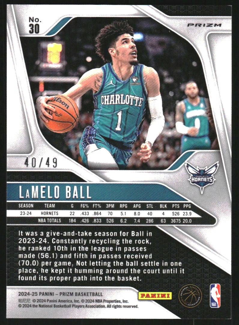 2024-25 Panini Prizm Prizms Orange #30 LaMelo Ball