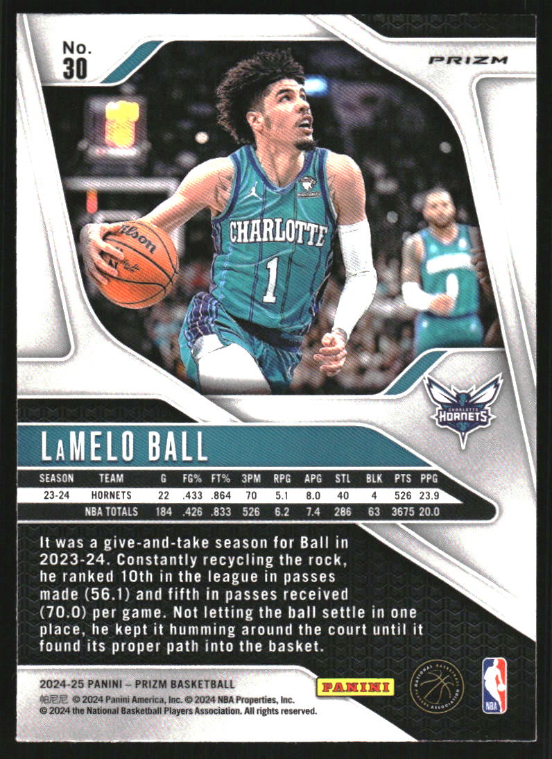 2024-25 Panini Prizm Prizms Orange Ice #30 LaMelo Ball