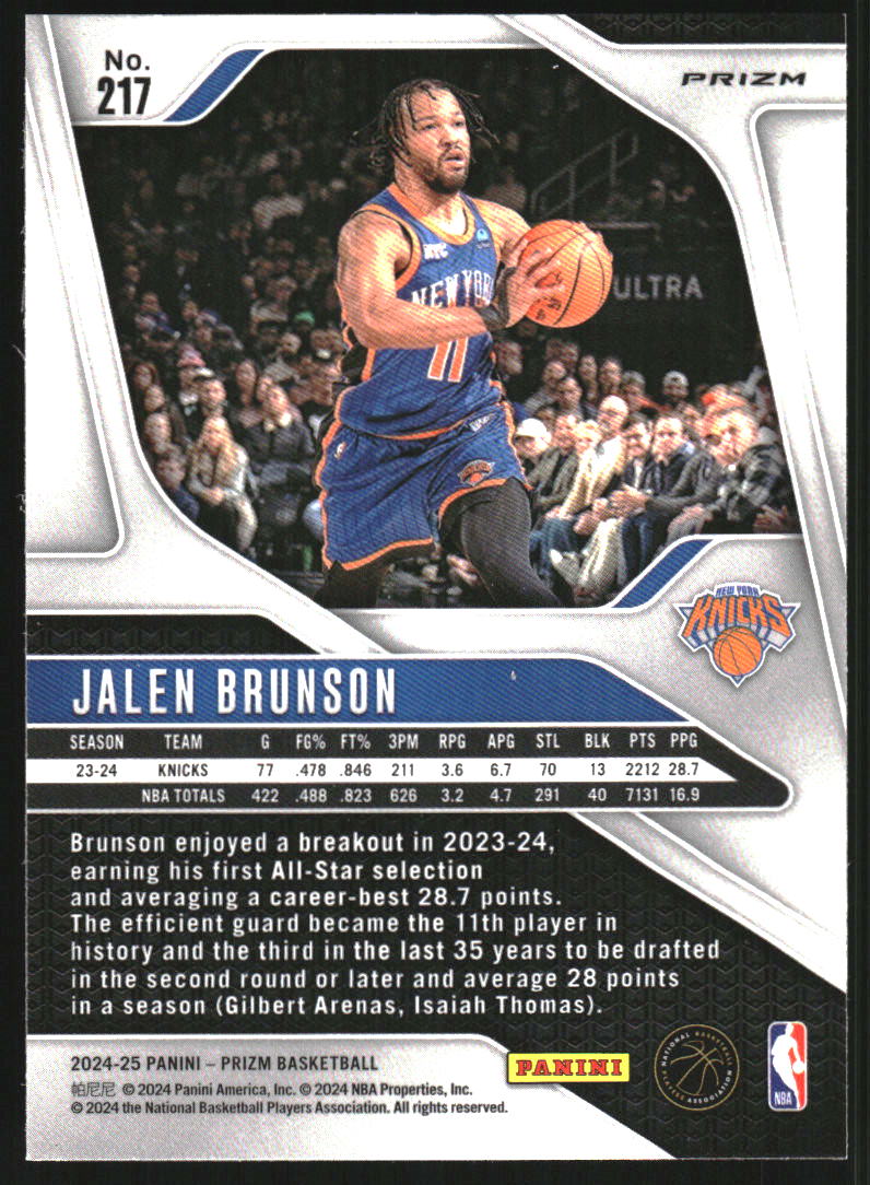 2024-25 Panini Prizm Prizms Orange Ice #217 Jalen Brunson