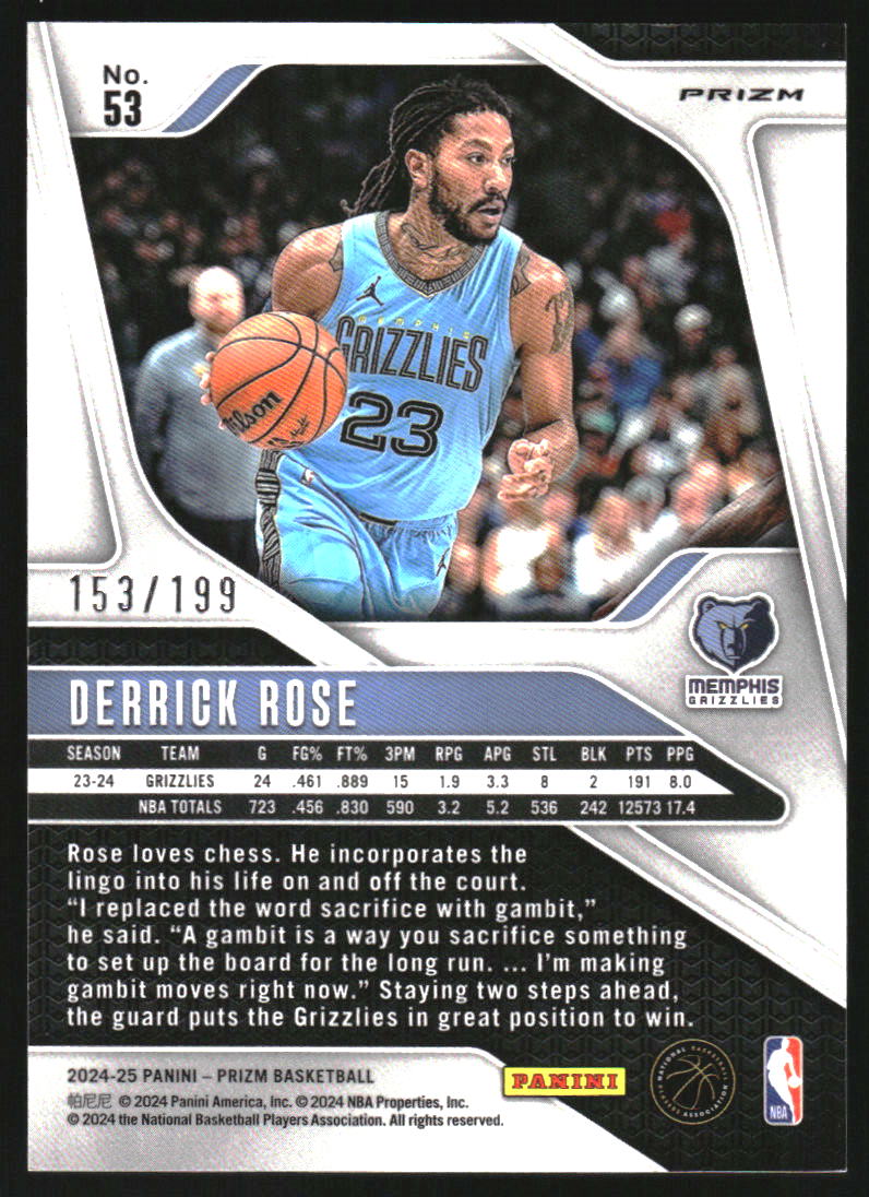 2024-25 Panini Prizm Prizms Orange Seismic #53 Derrick Rose /199