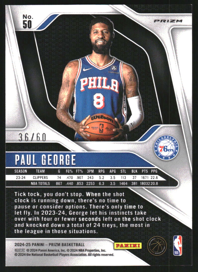 2024-25 Panini Prizm Prizms Orange Wave #50 Paul George