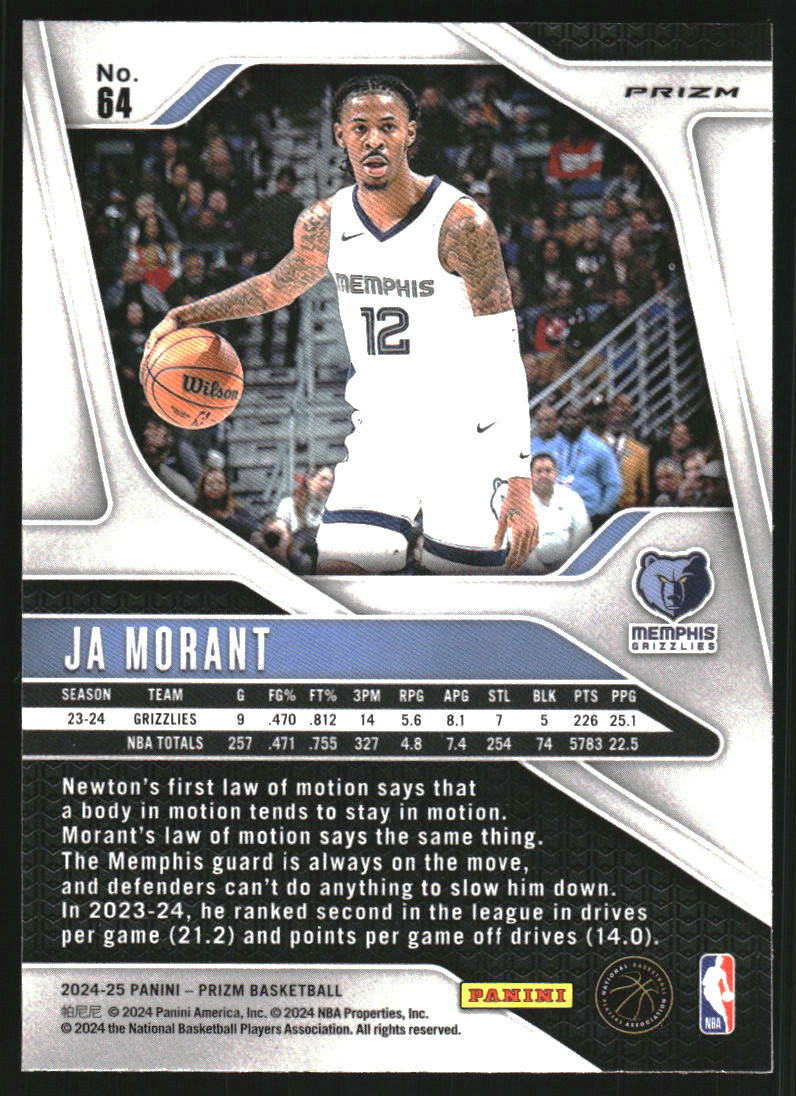 2024-25 Panini Prizm Prizms Pink Ice #64 Ja Morant