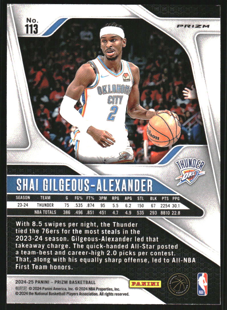2024-25 Panini Prizm Prizms Pink Ice #113 Shai Gilgeous-Alexander