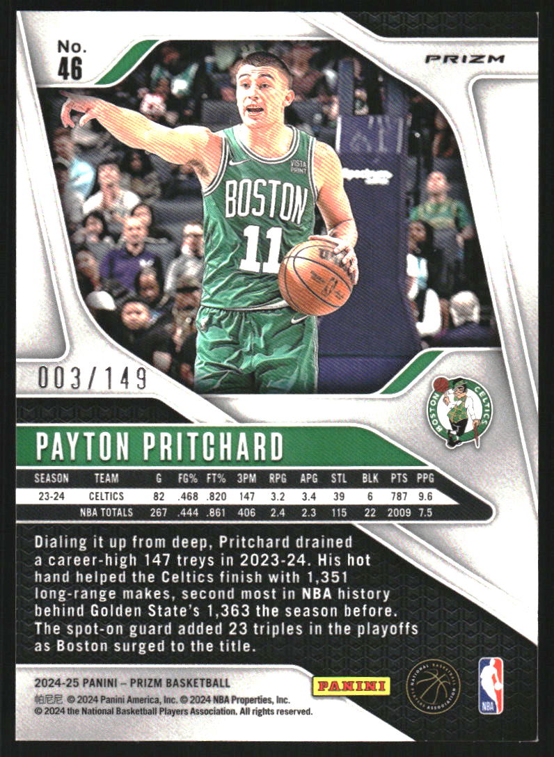 2024-25 Panini Prizm Prizms Purple Ice #46 Payton Pritchard /149 - NM-MT