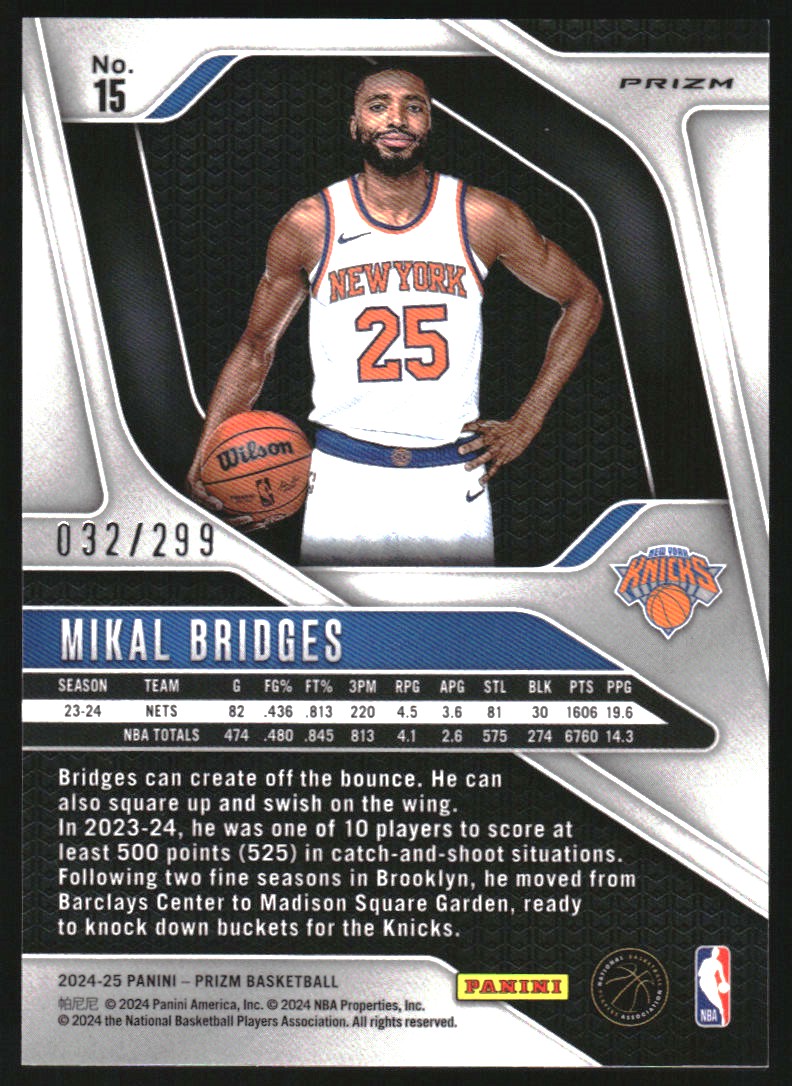 2024-25 Panini Prizm Prizms Red #15 Mikal Bridges
