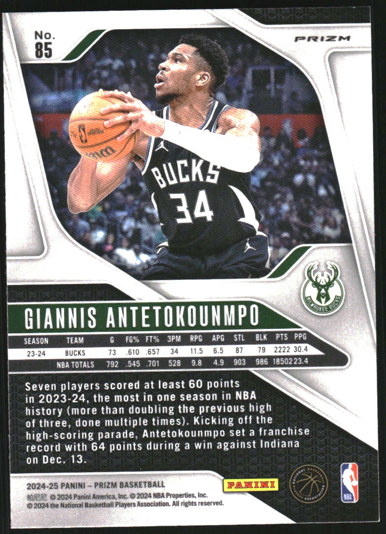 2024-25 Panini Prizm Prizms Ruby Wave #85 Giannis Antetokounmpo on