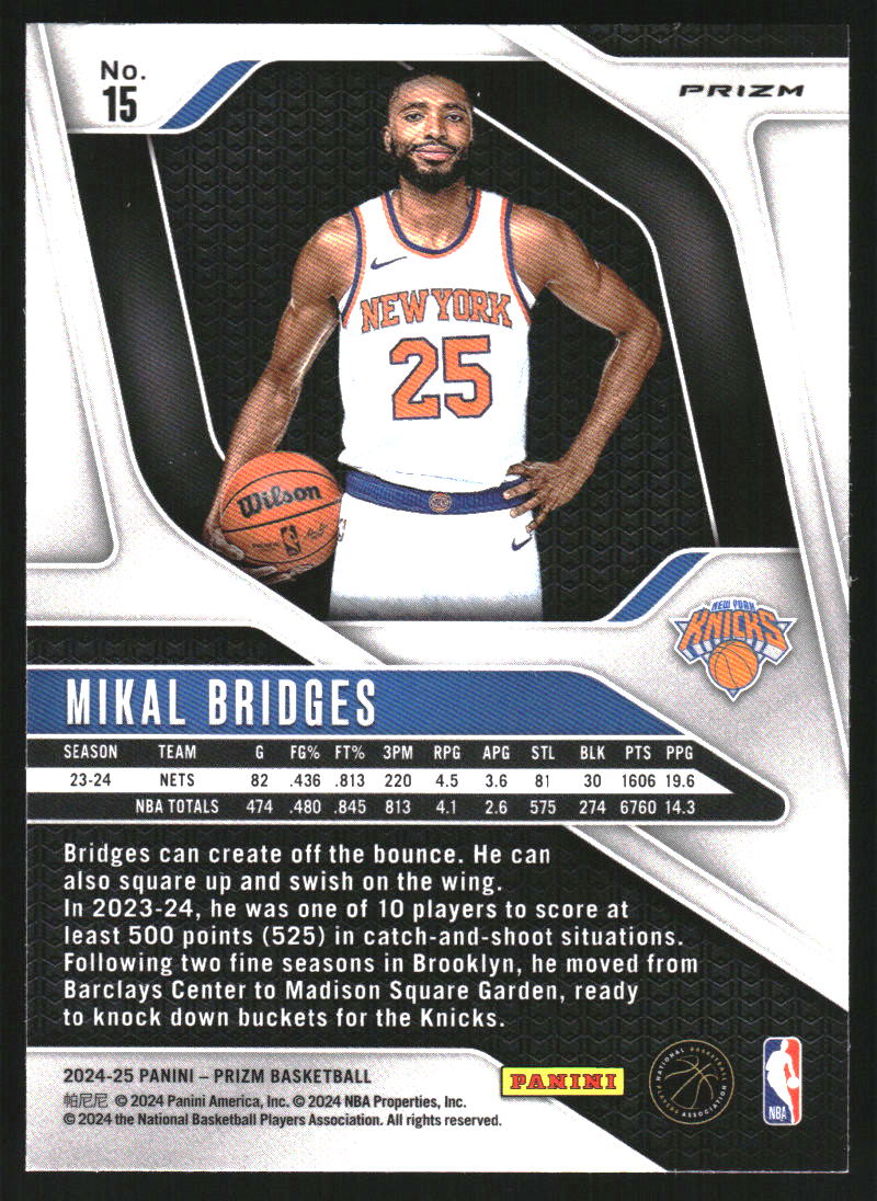2024-25 Panini Prizm Prizms Silver #15 Mikal Bridges