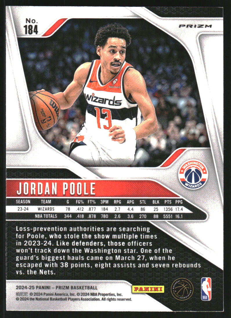 2024-25 Panini Prizm Prizms Silver #184 Jordan Poole