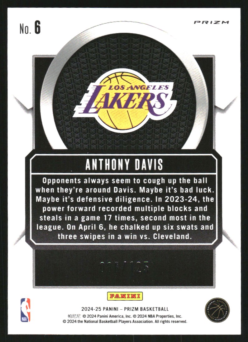 2024-25 Panini Prizm Talismen Prizms Blue Ice #6 Anthony Davis