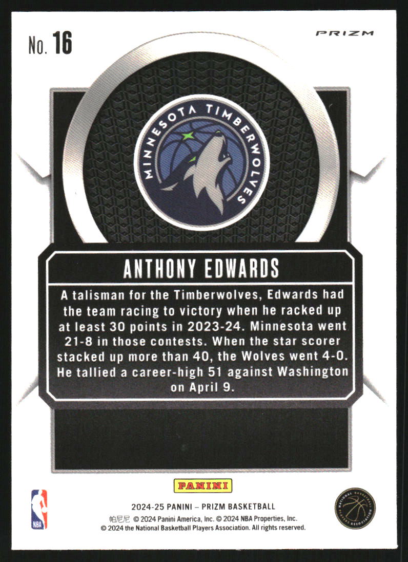 2024-25 Panini Prizm Talismen Prizms Fast Break #16 Anthony Edwards