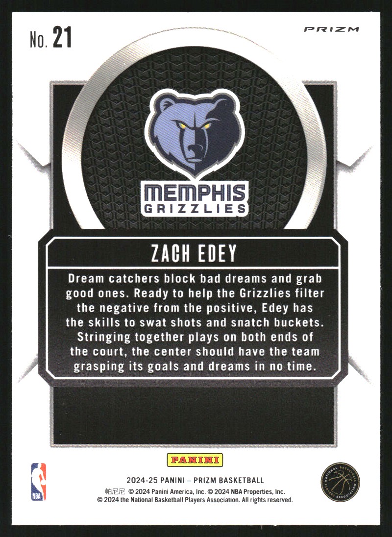 2024-25 Panini Prizm Talismen Prizms Silver #21 Zach Edey