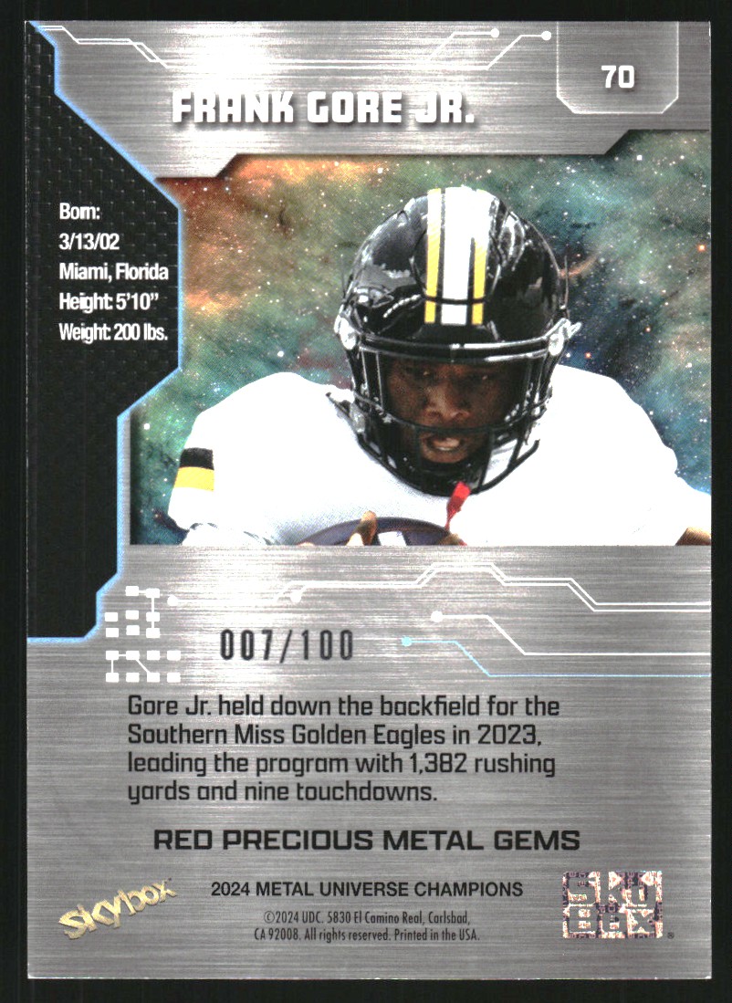 2024 Metal Universe Champions Precious Metal Gems Red #70 Frank Gore Jr.
