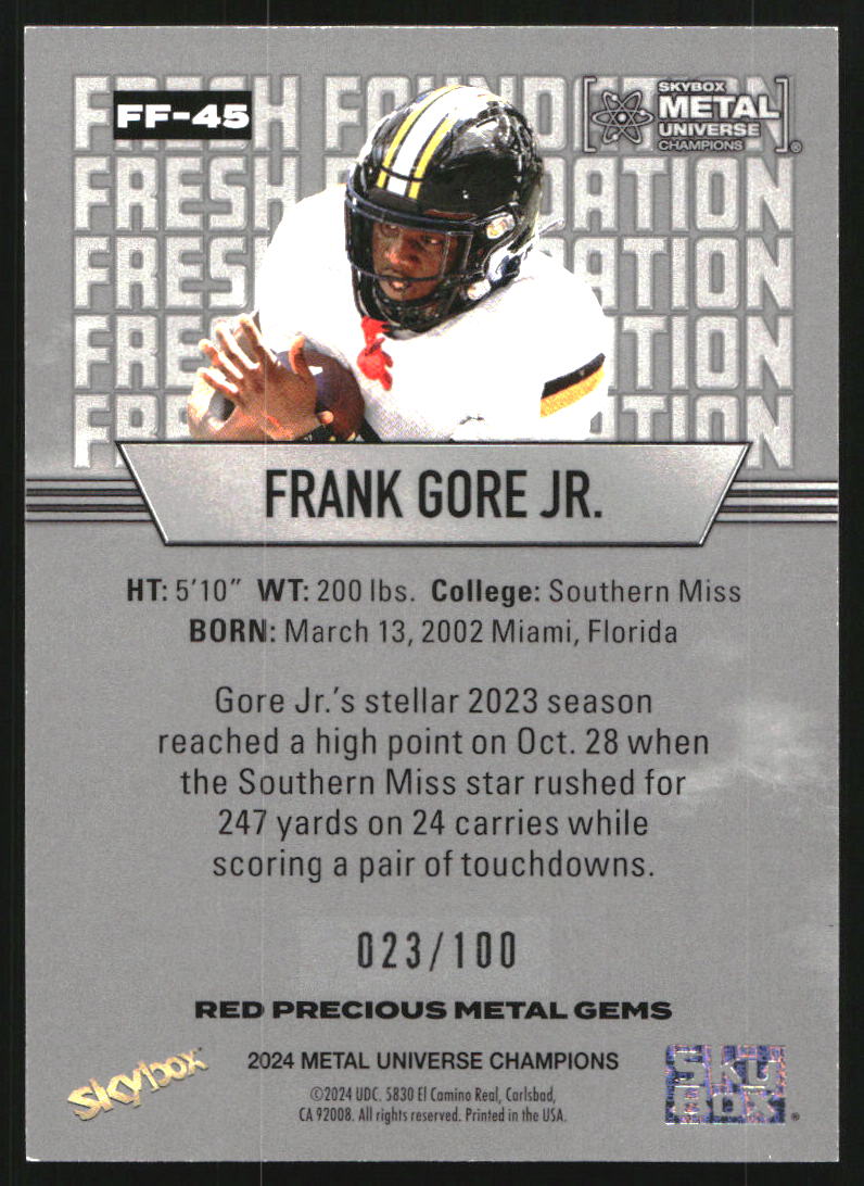 2024 Metal Universe Champions Fresh Foundation Precious Metal Gems Red #FF45 Frank Gore Jr. /100