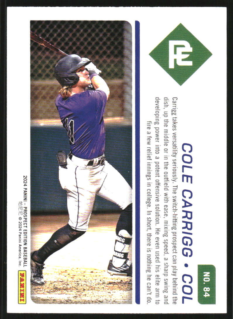 2024 Panini Prospect Edition Green #84 Cole Carrigg
