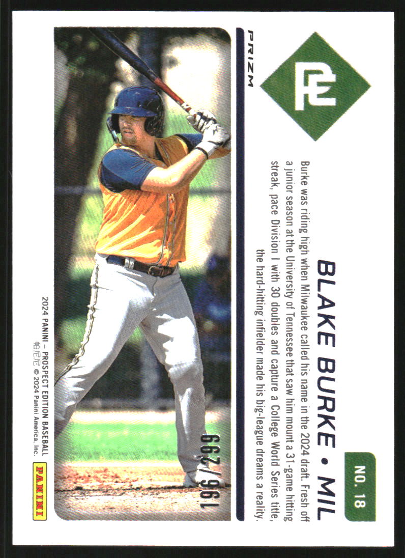 2024 Panini Prospect Edition Holo Blue Ice #18 Blake Burke /299