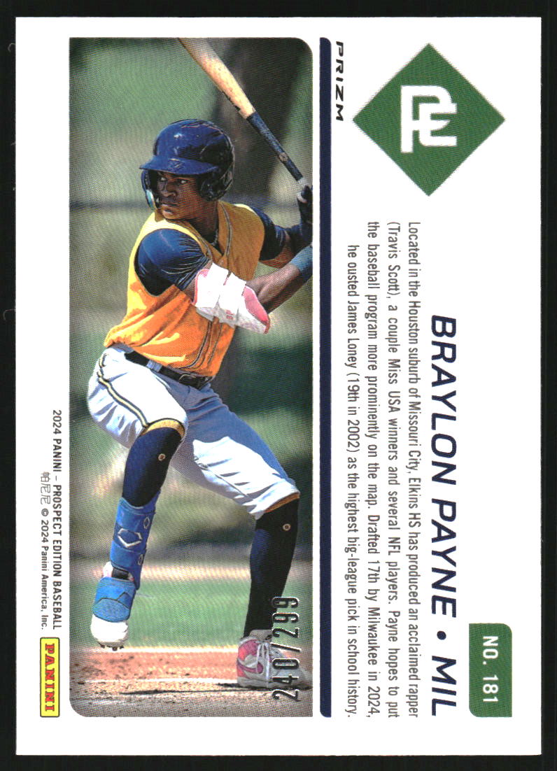 2024 Panini Prospect Edition Holo Blue Ice #181 Braylon Payne /299