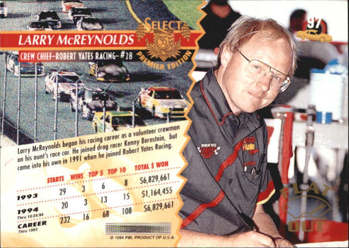 1995 Select Flat Out #97 Larry McReynolds back image