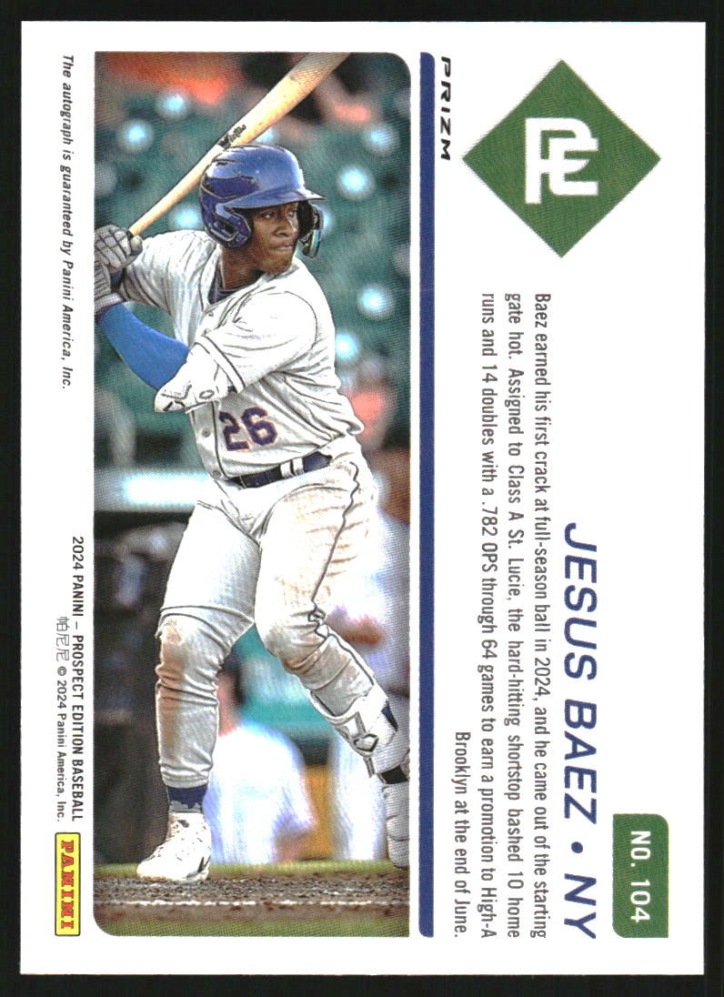 2024 Panini Prospect Edition Holo Prospect Ticket Signatures Green #104 Jesus Baez Auto
