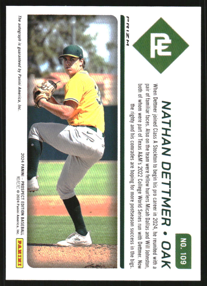2024 Panini Prospect Edition Holo Prospect Ticket Signatures Green #109 Nathan Dettmer Auto