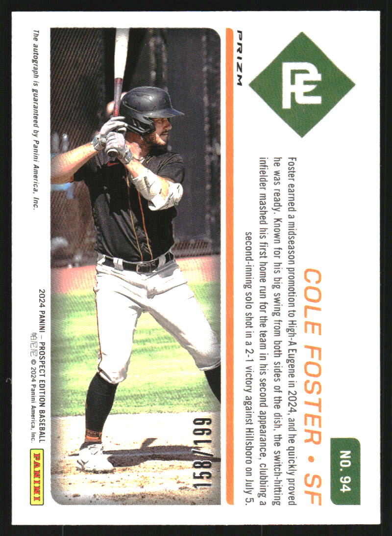 2024 Panini Prospect Edition Holo Prospect Ticket Signatures Red #94 Cole Foster Auto /199