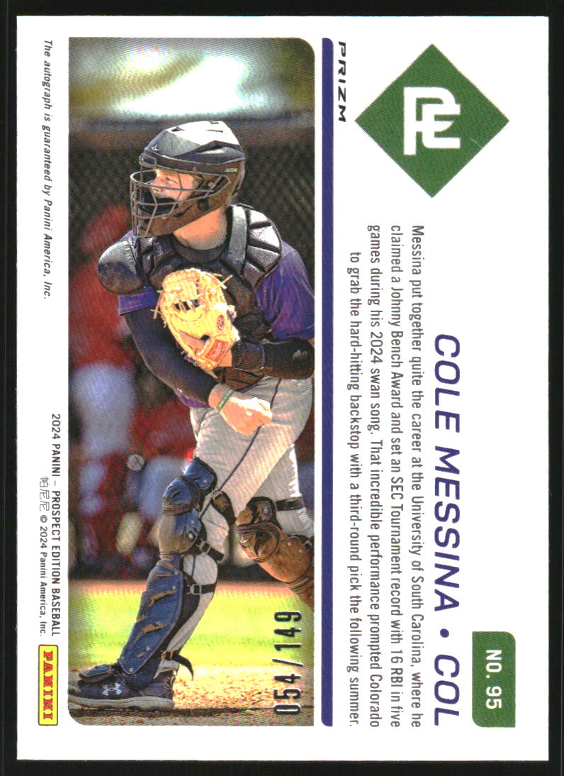 2024 Panini Prospect Edition Holo Prospect Ticket Signatures Blue #95 Cole Messina Auto /149