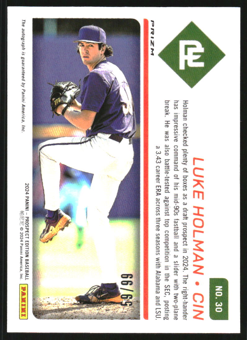 2024 Panini Prospect Edition Holo Prospect Ticket Signatures Red Power #30 Luke Holman Auto /99