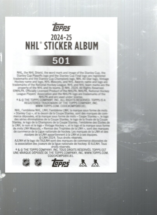 B6439-2024-25 Topps Sticker Hockey Karten 401-600 -Sie wählen- 15+ KOSTENLOSER US-VERSAND - Bild 7 von 9