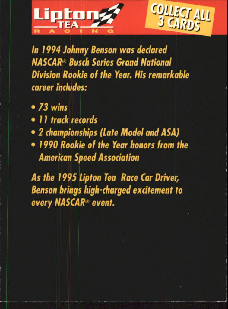 1995 Lipton Tea Johnny Benson Jr. #NNO Johnny Benson Jr. w/Car back image