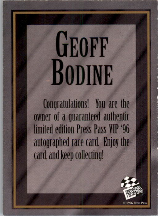 1996 VIP Autographs #3 Geoff Bodine back image