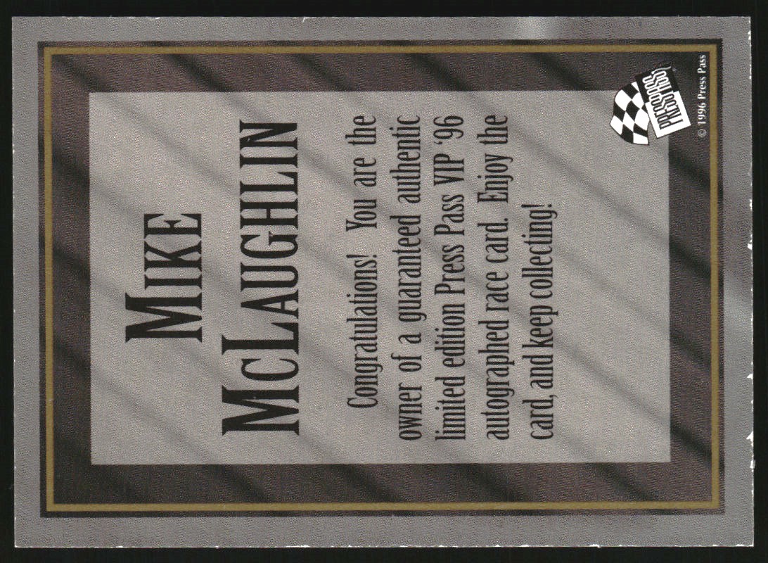 1996 VIP Autographs #18 Mike McLaughlin back image