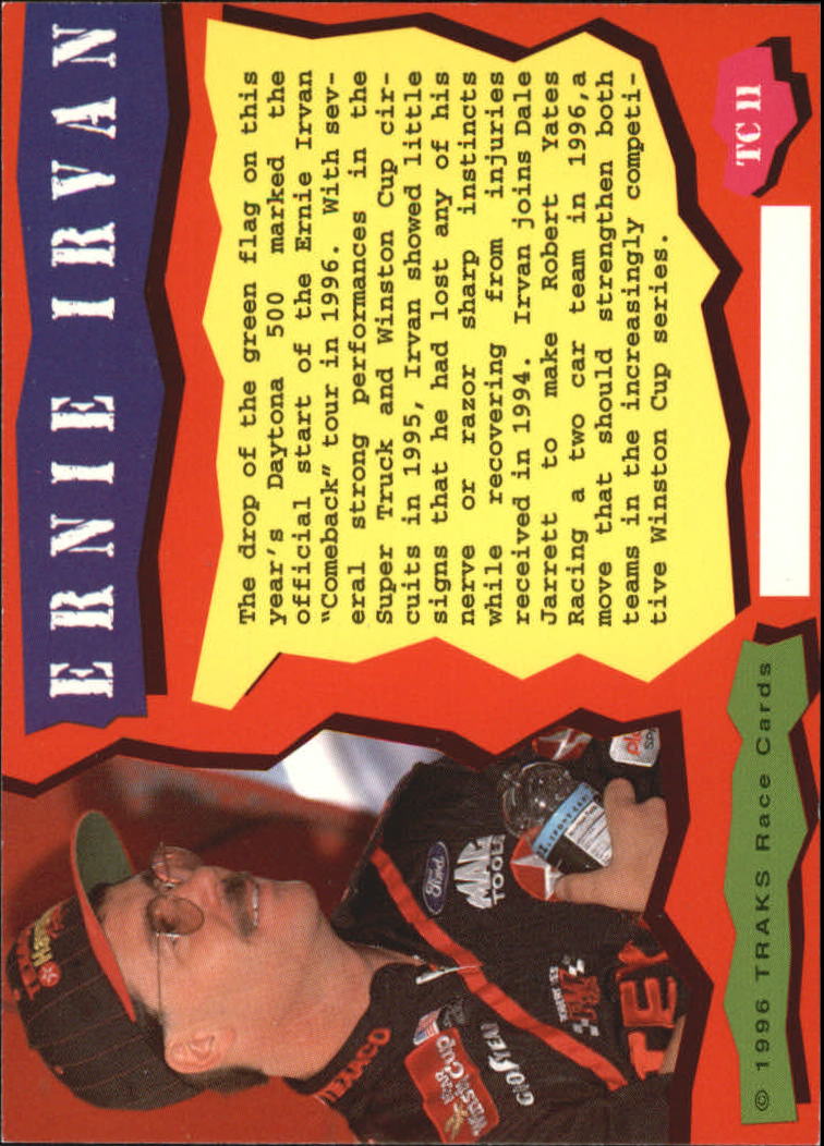 1996 Traks Review and Preview Triple-Chase #TC11 Ernie Irvan back image