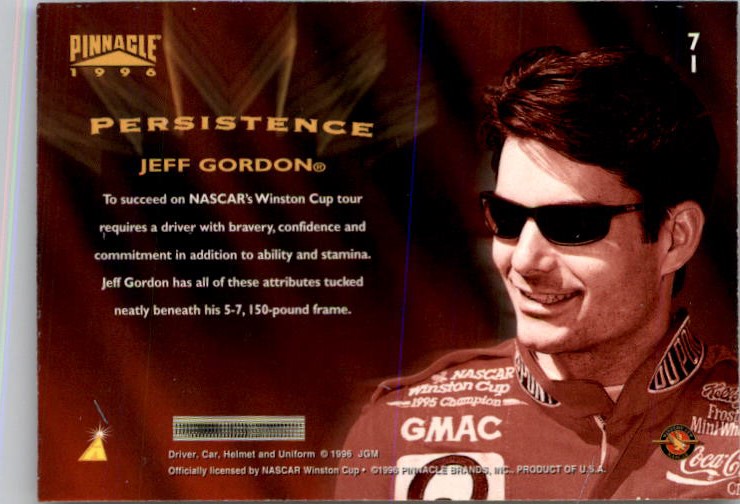 1996 Pinnacle #71 Jeff Gordon PER back image