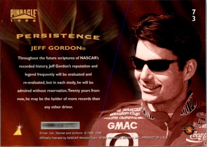 1996 Pinnacle #73 Jeff Gordon PER back image