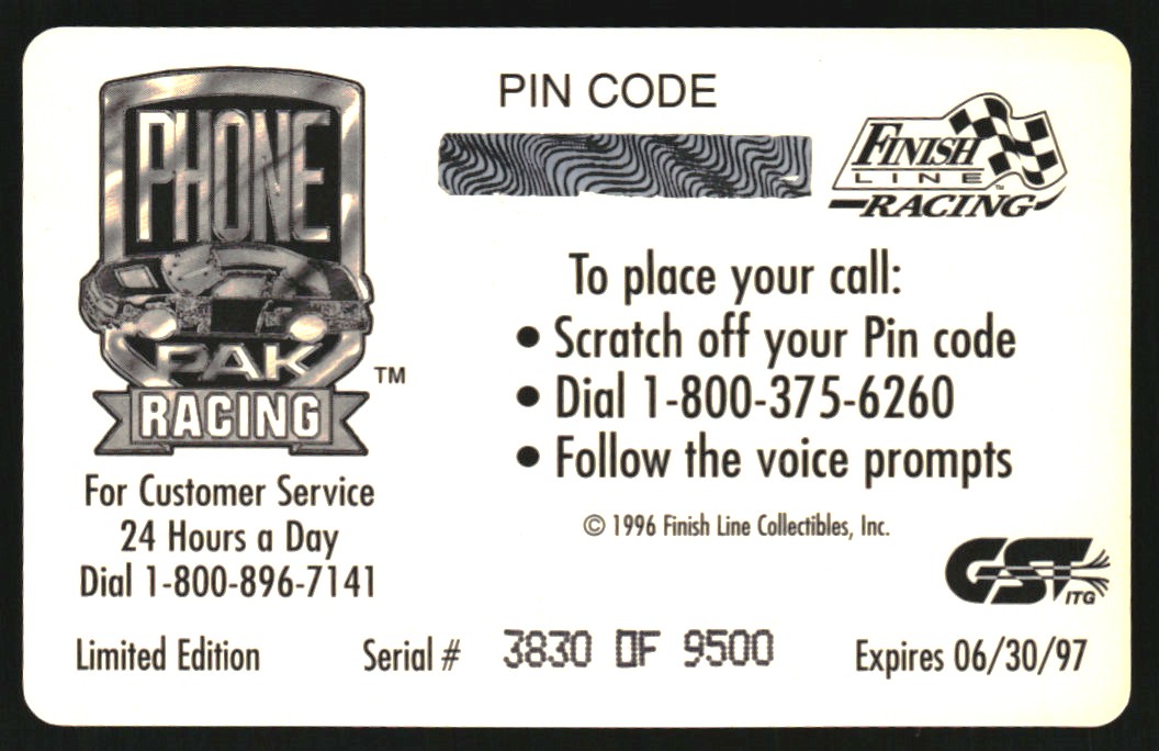 1996 Finish Line Phone Pak #39 Darrell Waltrip back image