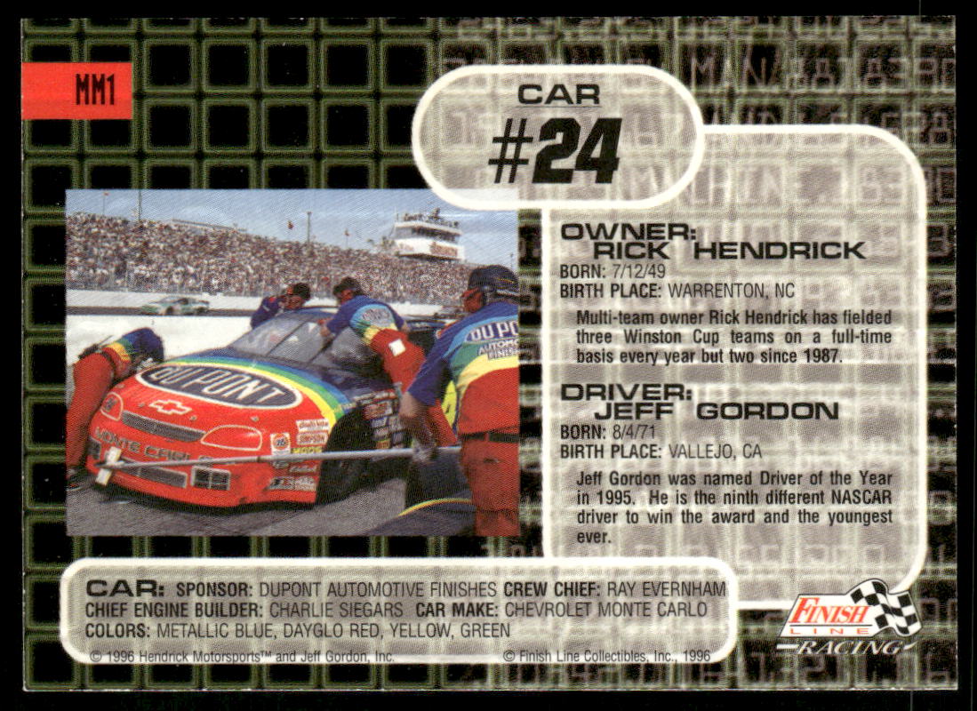 1996 Finish Line Man and Machine #MM1 Jeff Gordon back image