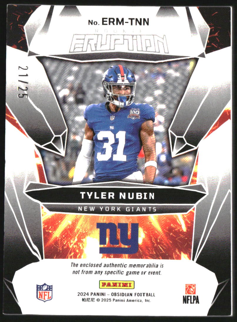 2024 Panini Obsidian Rookie Eruption Materials Blue #47 Tyler Nubin