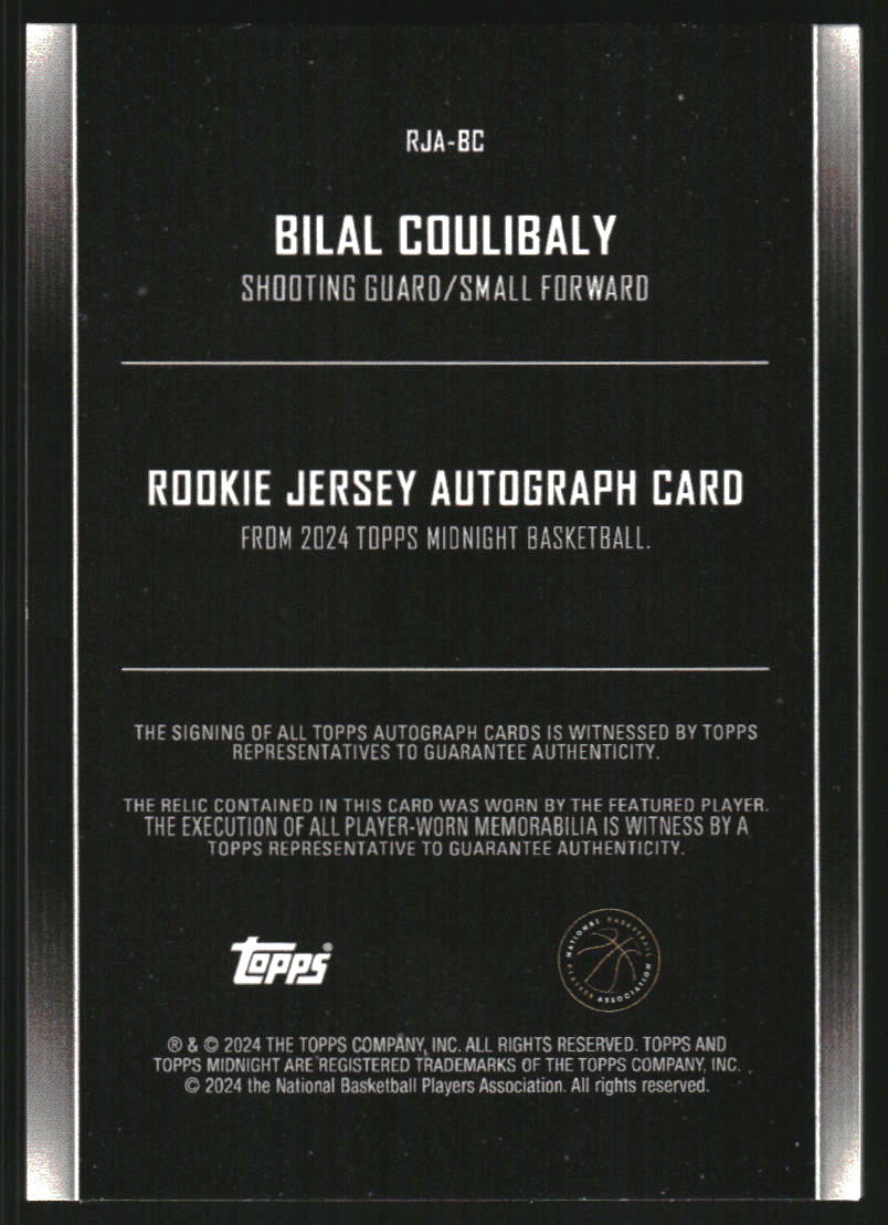 2023-24 Topps Midnight Rookie Jersey Autographs #RJABC Bilal Coulibaly Auto Jersey