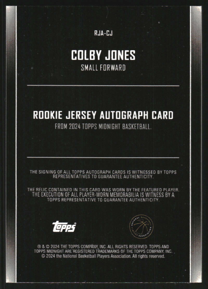 2023-24 Topps Midnight Rookie Jersey Autographs #RJACJ Colby Jones Auto Jersey